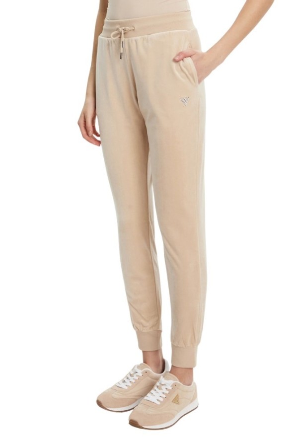 GUESS Beżowe damskie spodnie dresowe Couture, Rozmiar XS