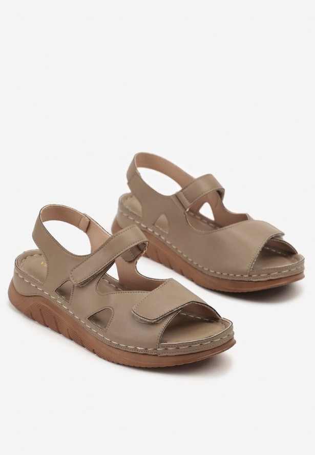 Ciemnobeżowe Sandały Vices w Sportowym Stylu z Przeszyciami Firanise