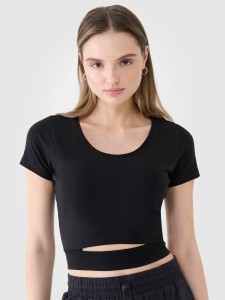 T-shirt crop top gładki damski 4F 4FRSS25TTSHF2695