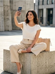 Koszulka z ozdobną lamówką - kremowy