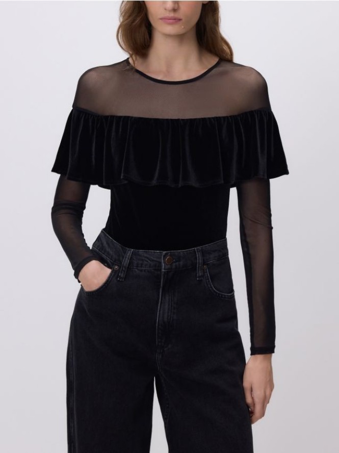 Body z siateczkowymi wstawkami - czarny