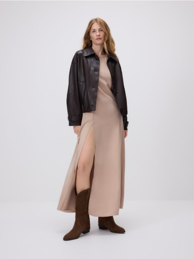 Sukienka midi z wiskozy - beżowy