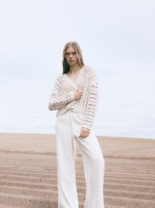 Luźne spodnie z wiązaniem - złamana biel