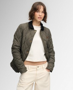 superdry Kurtka ocieplana z ozdobą z sztruksu — slim fit – olive Khaki