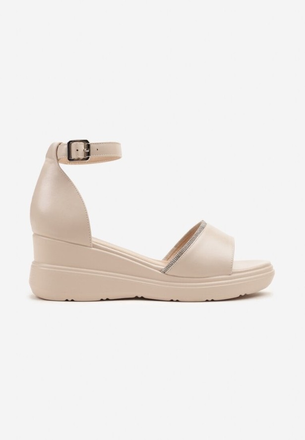 Beżowe Sandały na Koturnie z Cyrkoniami Tiarelle