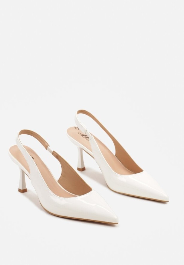 Białe Lakierowane Sandały na Szpilce z Noskiem w Szpic i Odkrytą Piętą Tadeonia