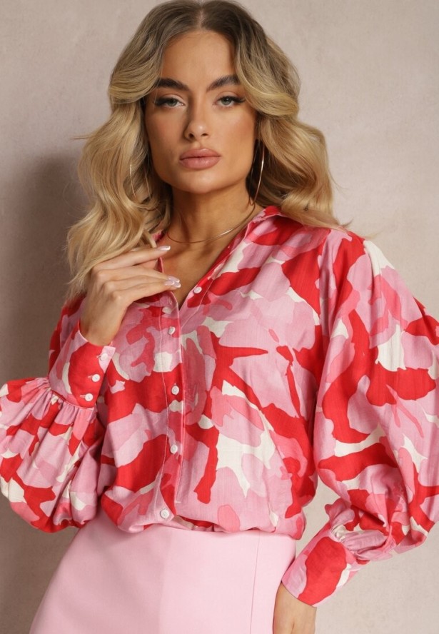 Czerwono-Różowa Koszula o Klasycznym Kroju z Zapięciem na Guziki i Długim Rękawem Fiomina