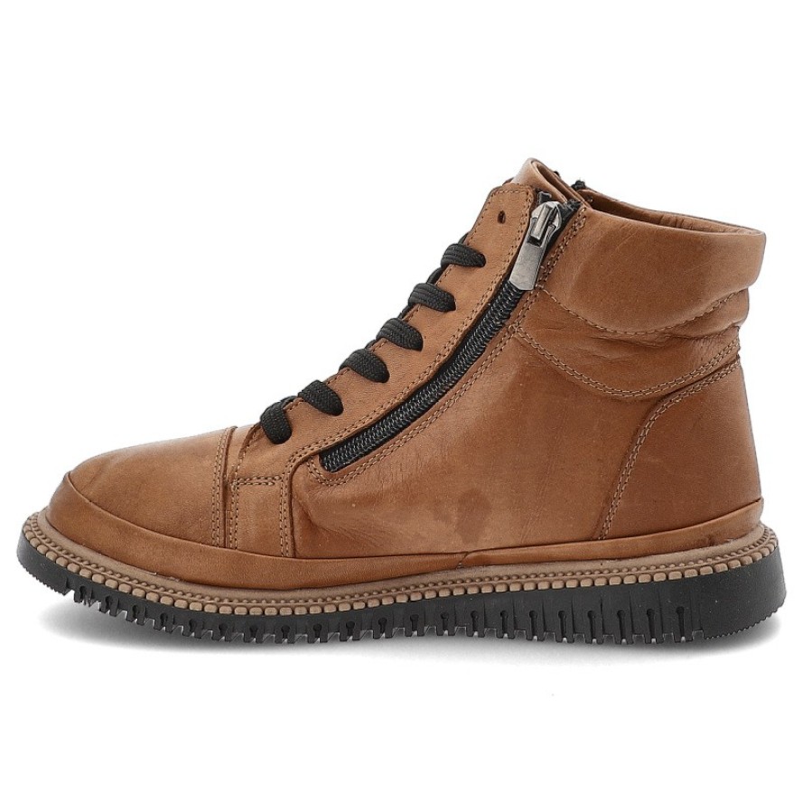 Trzewiki damskie Artiker, licowe na płaskiej grubej podeszwie z okrągłym noskiem i na zamek, brązowe, 55C0788