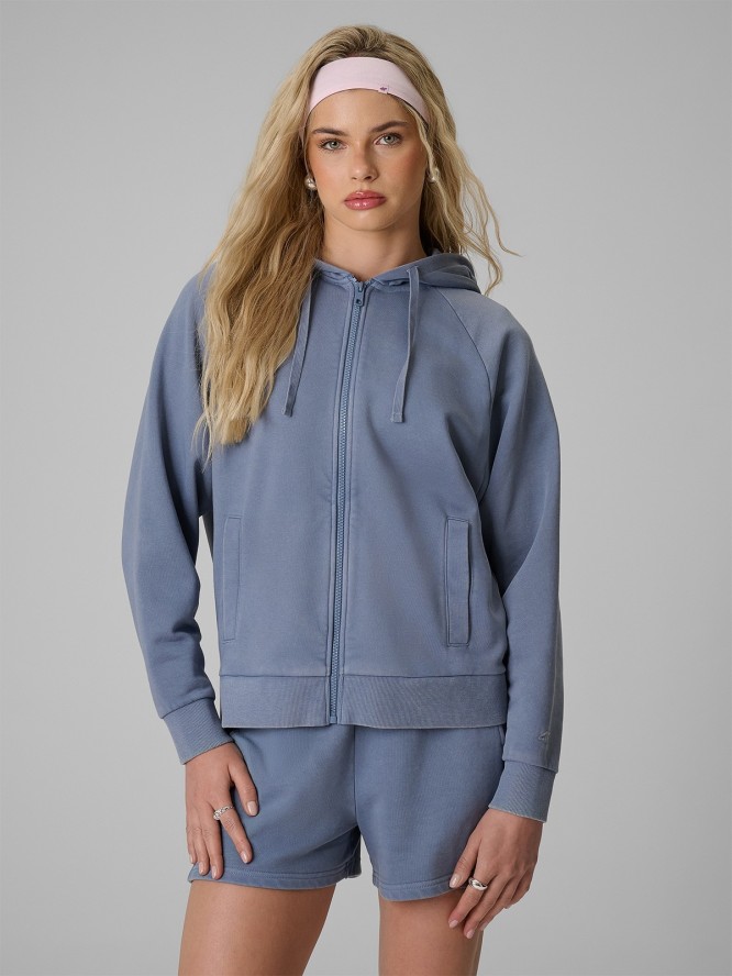 4F Bluza dresowa relaxed z kapturem damska - denim XL