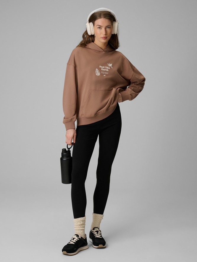 4F Bluza dresowa loose z kapturem damska - beżowa S