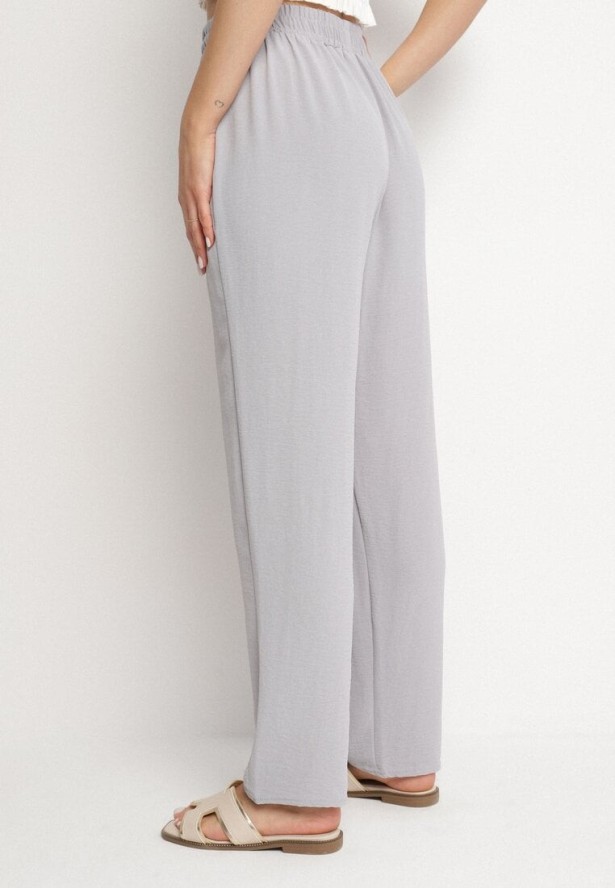 Szare Szerokie Spodnie z Bawełną i Wysokim Stanem Neorenna
