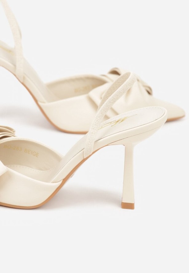 Beżowe Sandały na Szpilce Typu Slingback z Kokardą Liorafera
