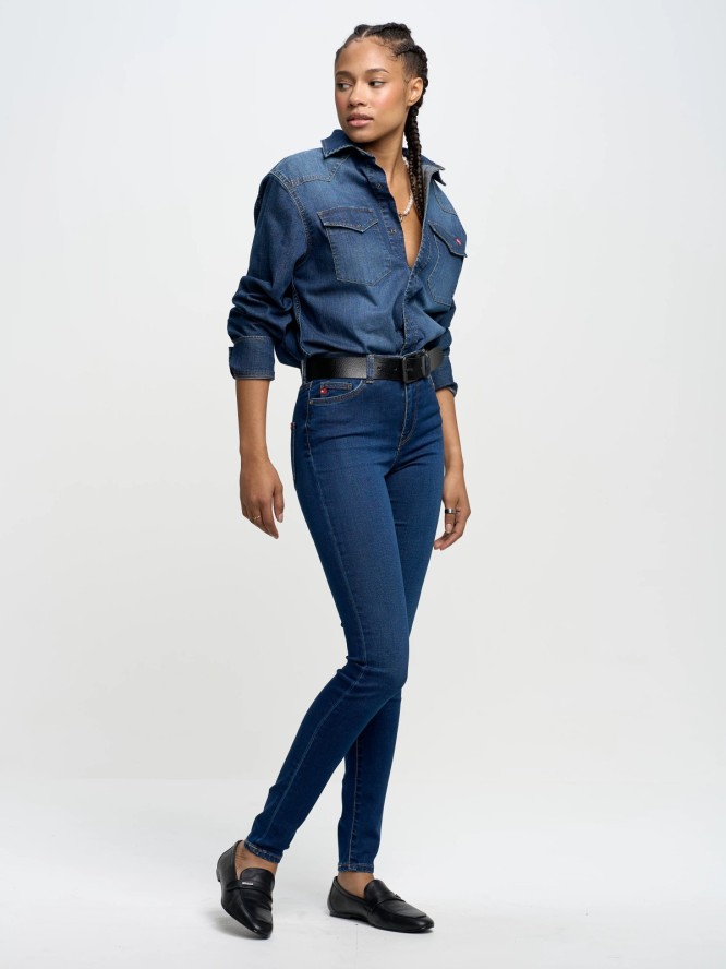 Jeansy damskie skinny z wysokim stanem granatowe Clara 658