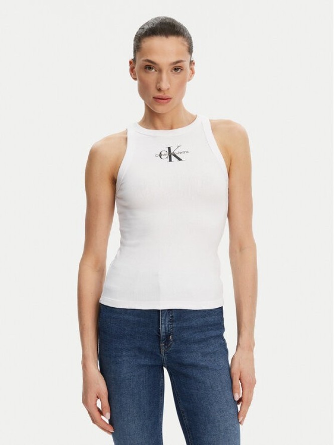 Calvin Klein Jeans Top Monologo J20J225301 Biały Slim Fit