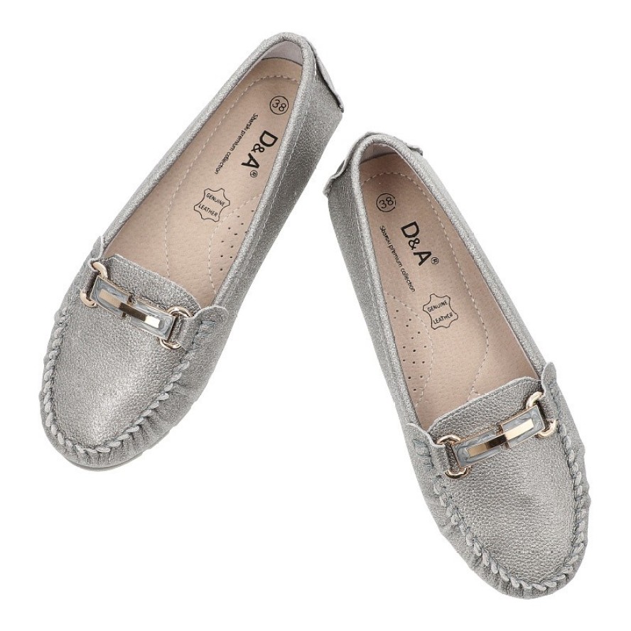 Srebrne Mokasyny S.Barski Wsuwane Obuwie Damskie