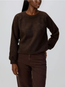 Dzianinowa bluza z haftem - ciemnobrązowy