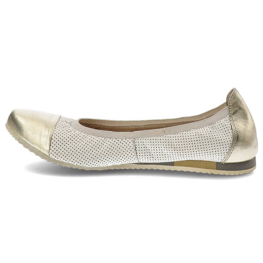 Baleriny damskie Libero, skóra naturalna ze złotym noskiem i płaska podeszwą, biało-złote, 5095