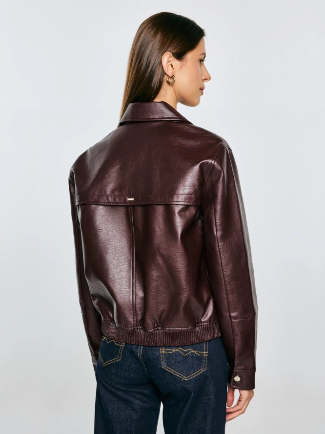 Kurtka damska ze skóry ekologicznej bordowa Britni 604