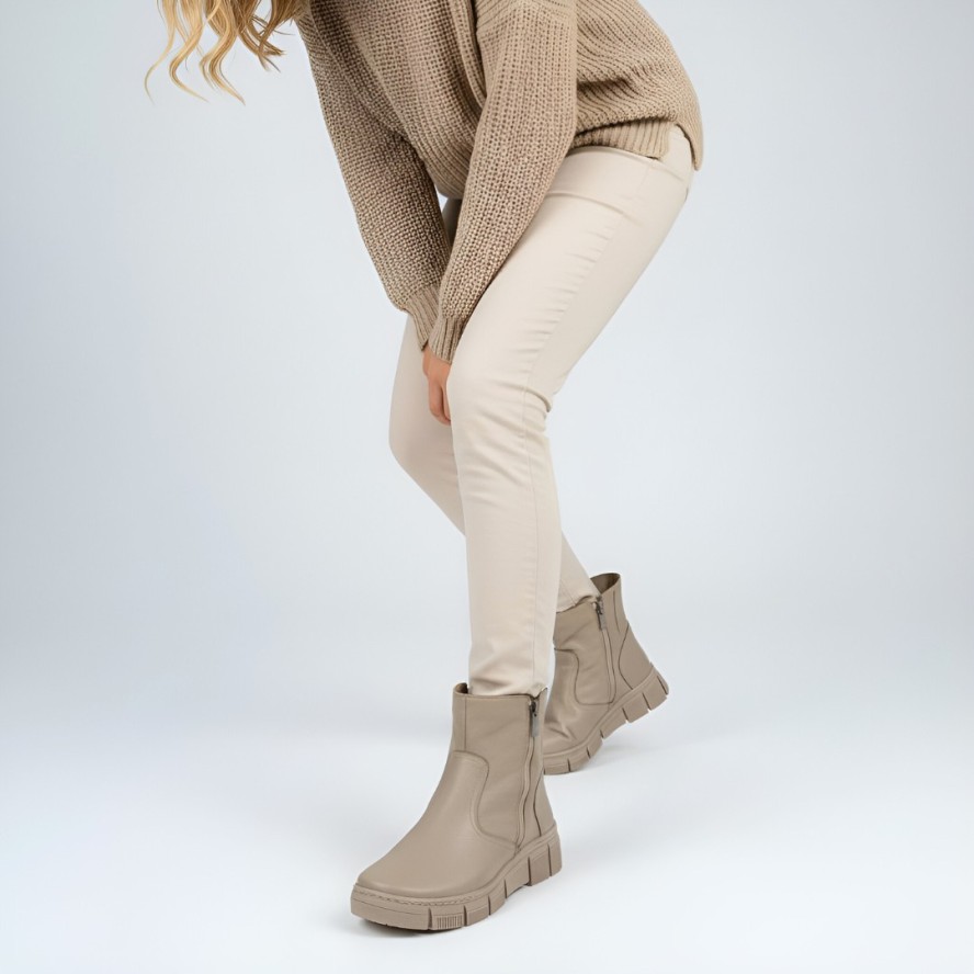 Beżowe Botki Wasak Ocieplane Buty Damskie