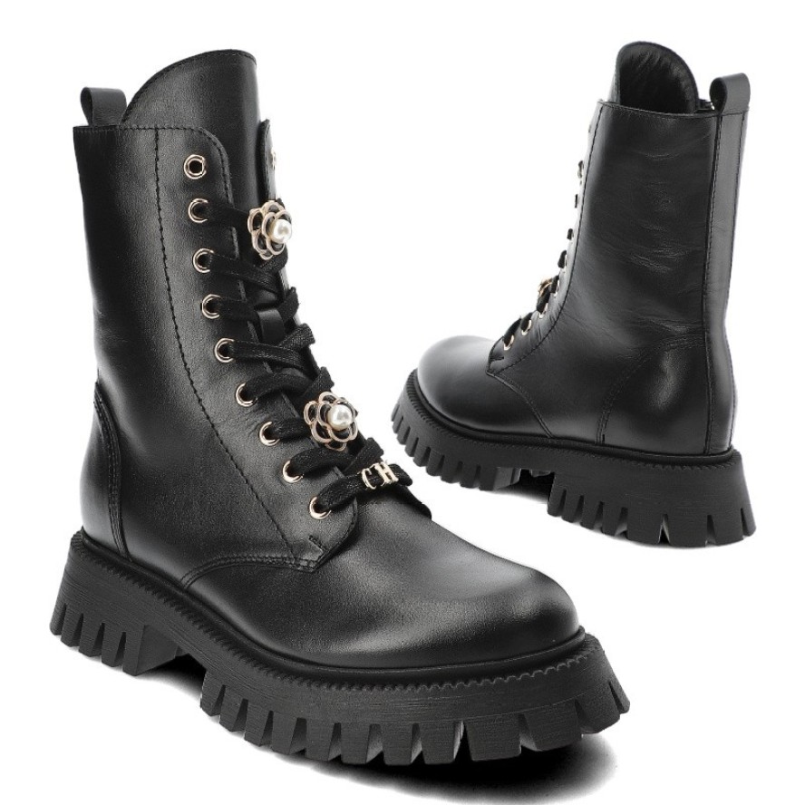 Czarne Botki Chebello Modne Obuwie Damskie Ze Skóry Naturalnej