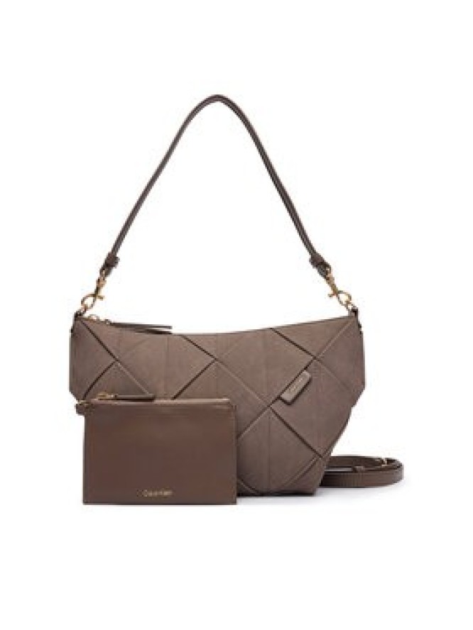 Calvin Klein Torebka Woven Sueded Shoulder Bag LV04F3694G Brązowy