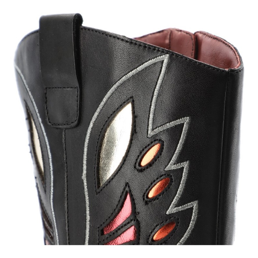 Kowbojki damskie Gioseppo, skórzane z noskiem w szpic na klocku z wysoką cholewką i zapinane na zamek, czarne, Nisswa-76094