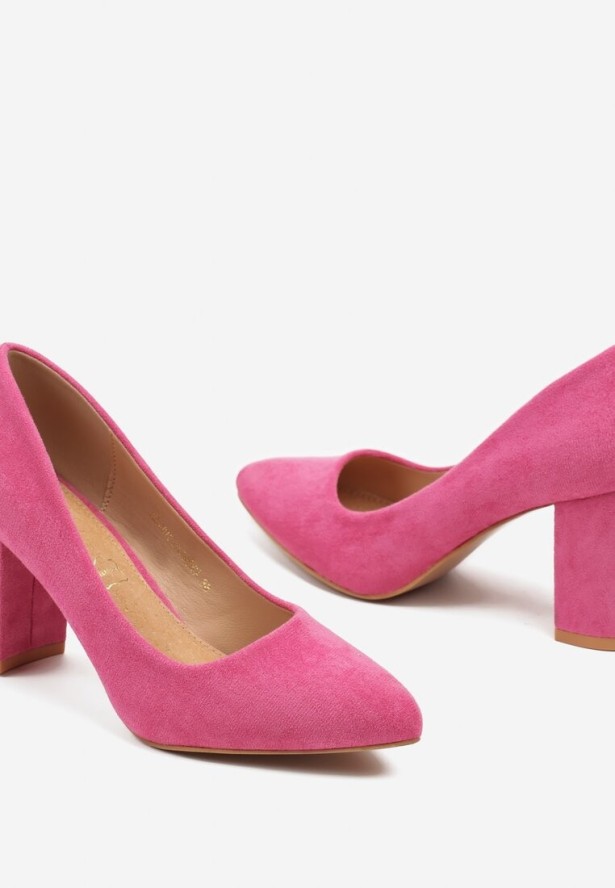 Fuksjowe Casualowe Czółenka na Słupku Vices z Wkładką ze Skóry Naturalnej Maidra