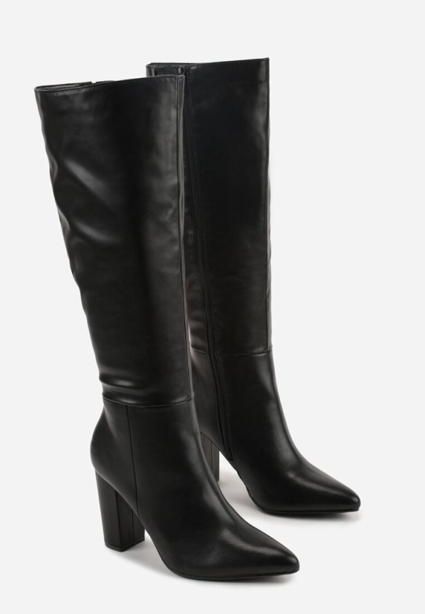 Czarne Eleganckie Kozaki Vices na Słupku ze Szpiczastym Noskiem Lanirrea