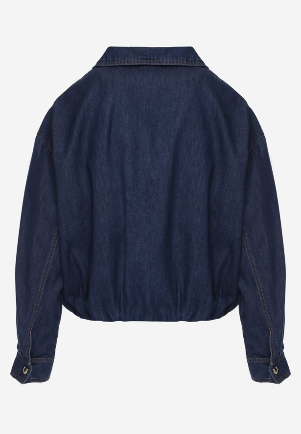 Niebieska Przejściowa Kurtka Jeansowa Balloon z Bawełny z Kołnierzykiem Abijena