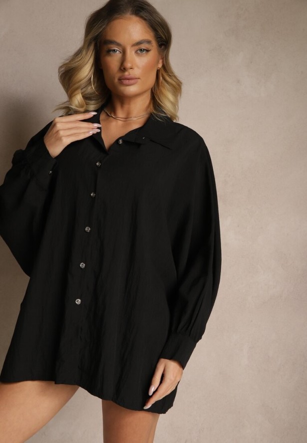 Czarna Koszula z Wiskozą w Stylu Nietoperza Sonarielia