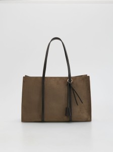 Torebka shopper z imitacji zamszu - brązowy