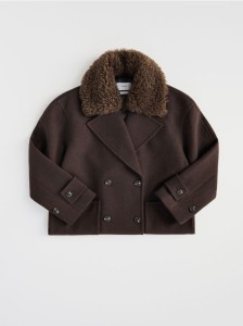 Płaszcz z dodatkiem wełny - ciemnobrązowy