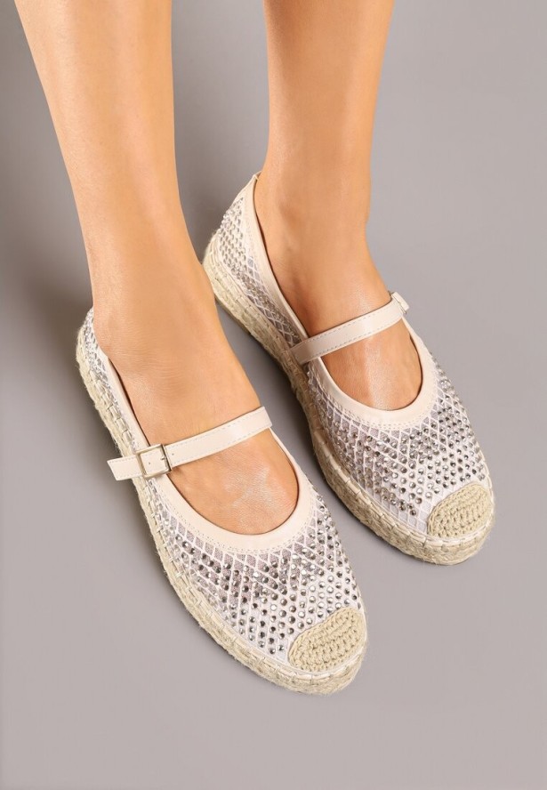 Beżowe Ażurowe Espadryle z Plecionką Rineviella