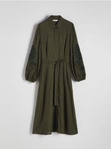 Koszulowa sukienka z wiskozy - oliwkowy