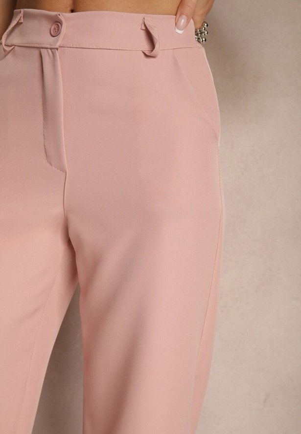 Różowe Spodnie Garniturowe High Waist Viviorea
