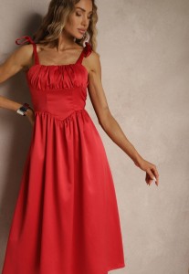 Czerwona Sukienka Vices o Rozkloszowanym Kroju z Wiązanymi Ramiączkami Natirise