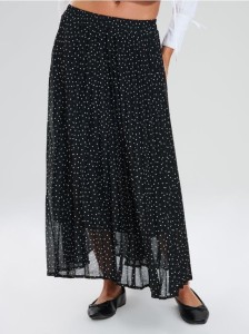 Spódnica maxi w kropki - czarny