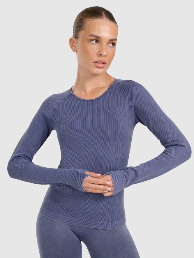 4F Longsleeve slim do jogi i pilatesu szybkoschnący damski - granatowy M/L