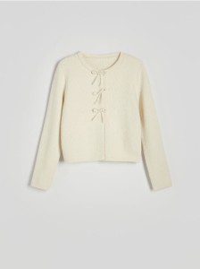 Kardigan z kokardami - kremowy