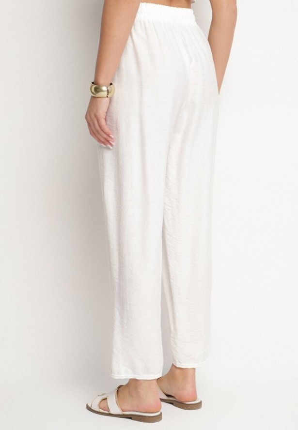 Białe Spodnie z Bawełną i Wiązaniem Maiovelle