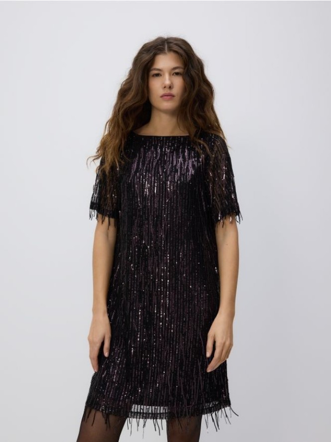 Cekinowa sukienka mini - ciemnofioletowy