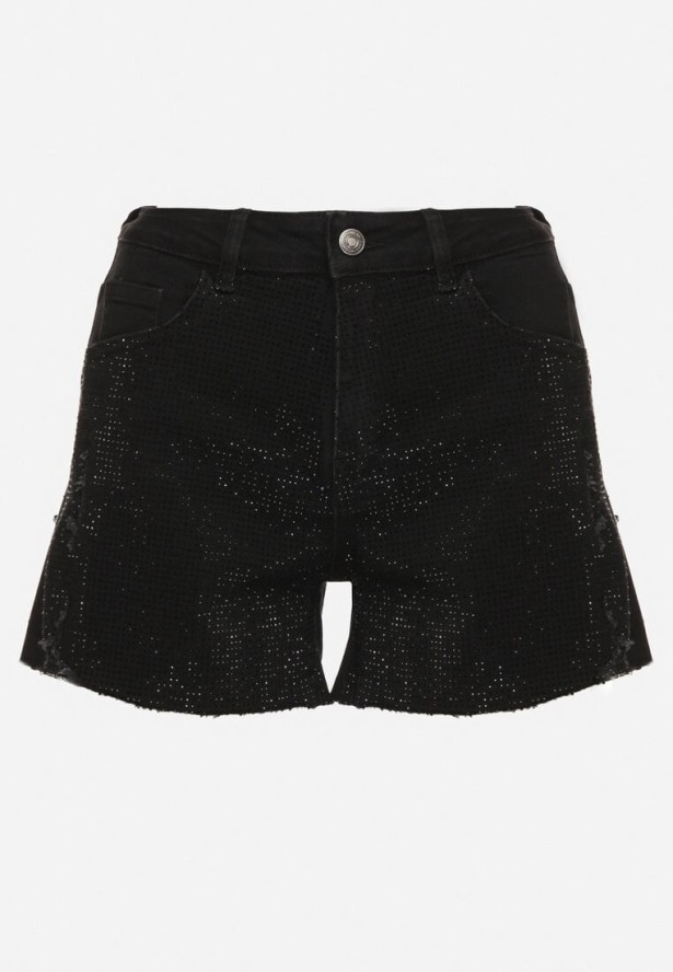 Czarne Klasyczne Szorty Jeansowe z Wysokim Stanem Nusavira