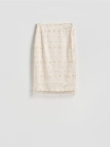 Spódnica midi z cekinami - złamana biel