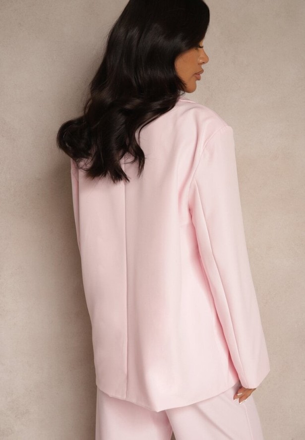 Różowa Pudełkowa Marynarka Oversize o Dwurzędowym Fasonie Kositia