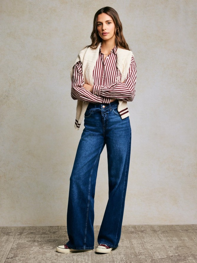 Jeansy damskie z szeroką nogawką granatowe Atrea 514