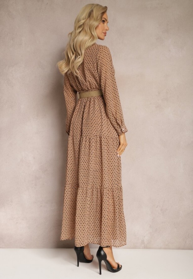 Ciemnobeżowa Sukienka Z Paskiem Erenope