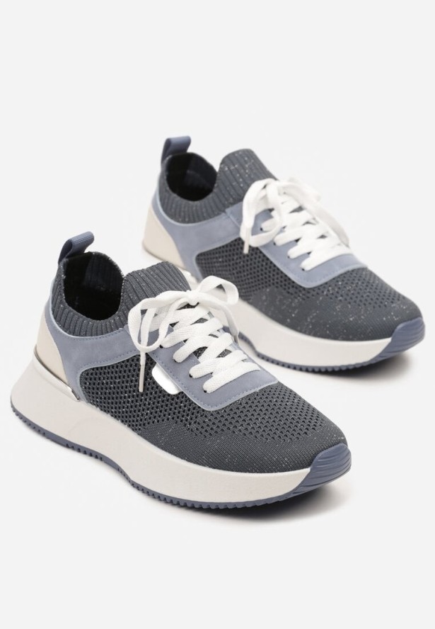 Niebieskie Sneakersy z Siateczkową Cholewką Saramis