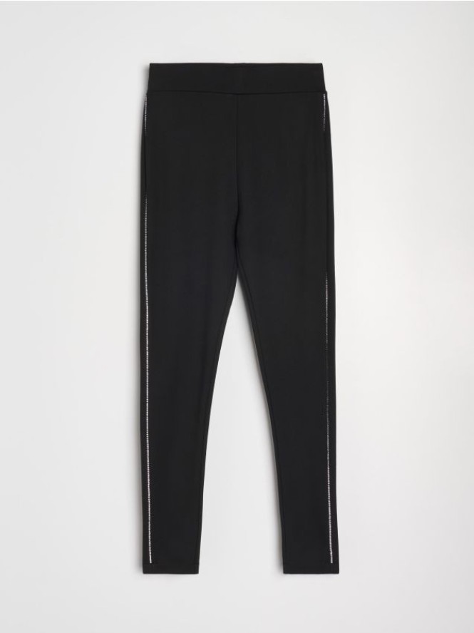Legginsy z kryształkowym lampasem - czarny