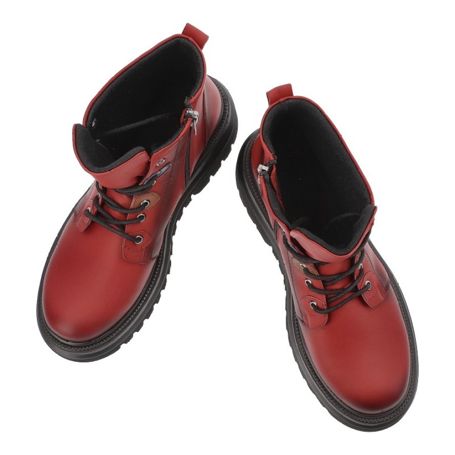 Botki damskie Artiker, na grubej platformie za kostkę na zamek i skórzane z okrągłym noskiem, czerwone, 57C2193