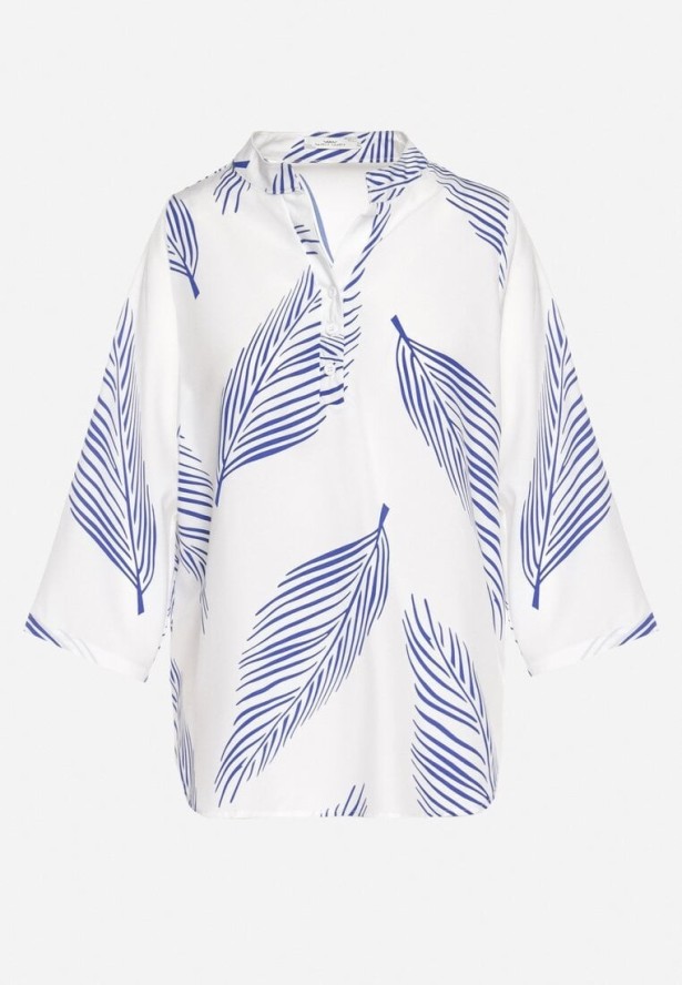 Biało-Niebieska Koszula z Bawełną we Wzór Liści Lumavaie